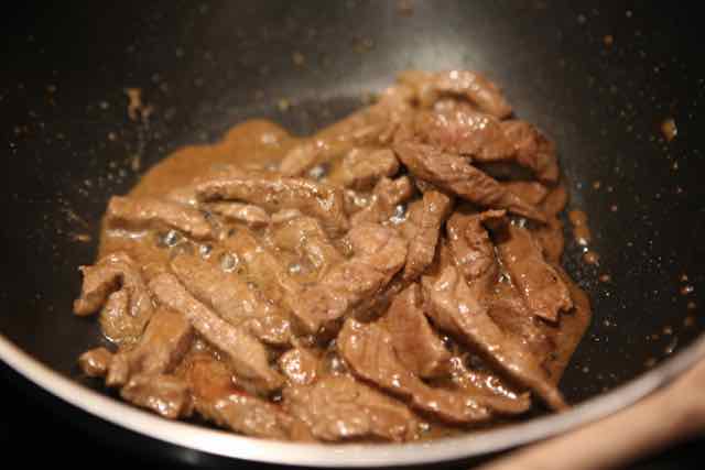 beef strings cooked